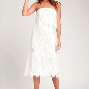 Lulu’s Delia White Lace Strapless Midi Dress - Never Worn
